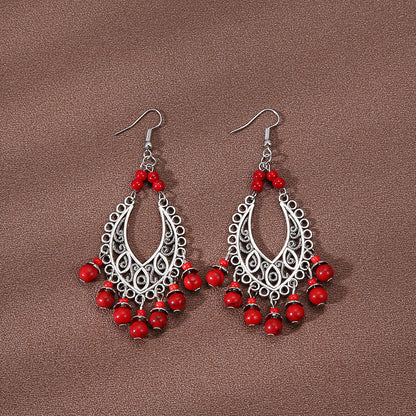 1 Pair Ethnic Style Water Droplets Hollow Out Alloy Turquoise Drop Earrings