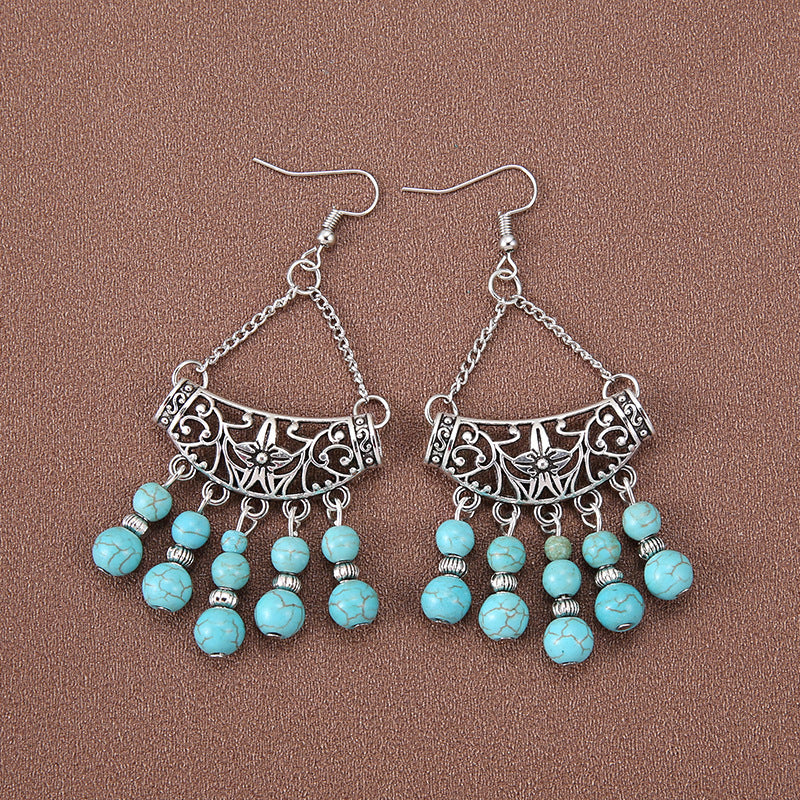 1 Pair Ethnic Style Water Droplets Hollow Out Alloy Turquoise Drop Earrings