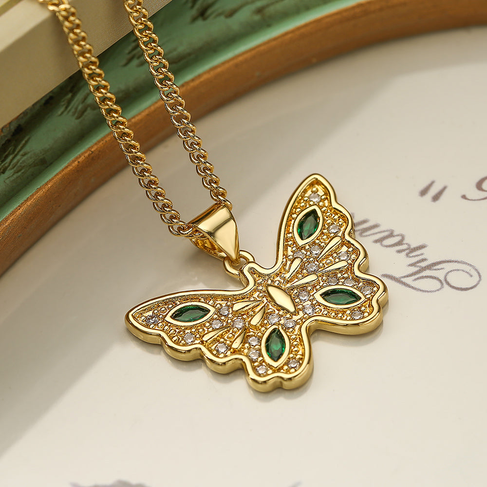 Shiny Bear Owl Butterfly Copper Plating Inlay Zircon 18k Gold Plated Pendant Necklace