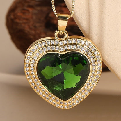 Elegant Luxurious Classic Style Heart Shape Copper Plating Inlay Zircon 14k Gold Plated Pendant Necklace