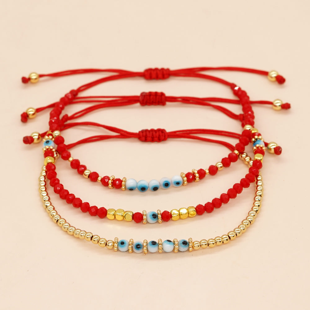 Simple Style Streetwear Devil's Eye Artificial Crystal Glass Rope Beaded Unisex Bracelets