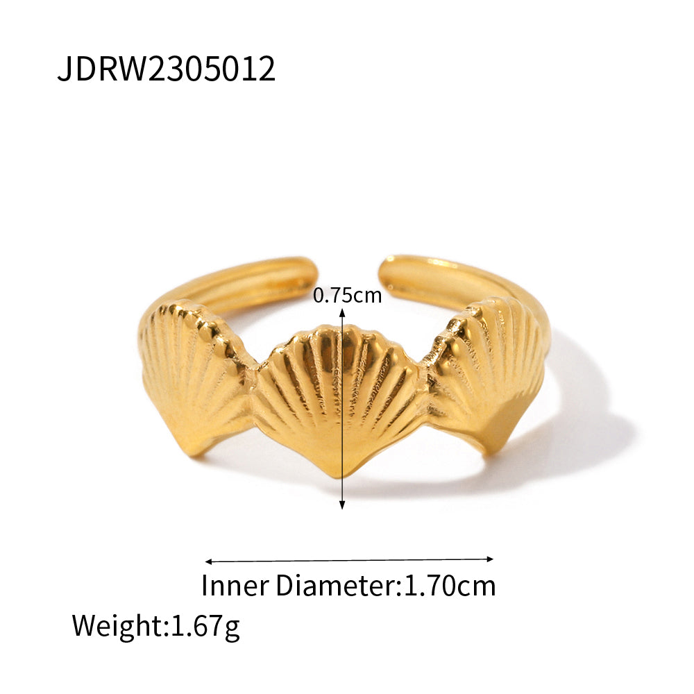 Artistic Shell Stainless Steel 18k Gold Plated Open Rings In Bulk