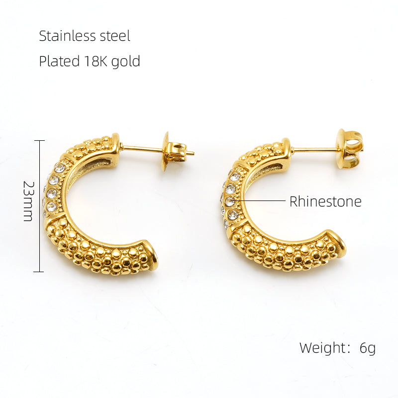 1 Pair Elegant Glam Shiny C Shape Plating Inlay Stainless Steel Pearl Zircon 18k Gold Plated Ear Studs