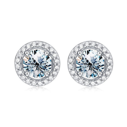 Glam Shiny Round Sterling Silver Moissanite Ear Studs In Bulk