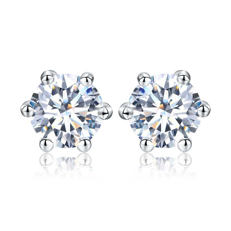 Shiny Geometric Sterling Silver Gra Inlay Moissanite Ear Studs