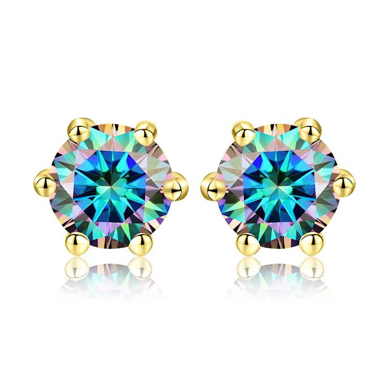 Shiny Geometric Sterling Silver Gra Inlay Moissanite Ear Studs