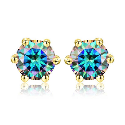 Shiny Geometric Sterling Silver Gra Inlay Moissanite Ear Studs