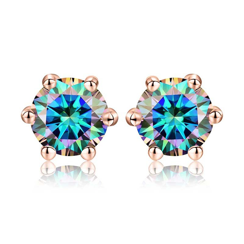 Shiny Geometric Sterling Silver Gra Inlay Moissanite Ear Studs