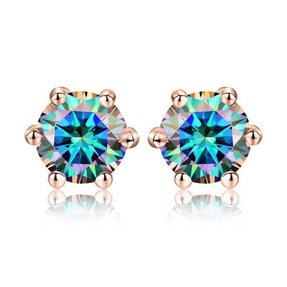 Shiny Geometric Sterling Silver Gra Inlay Moissanite Ear Studs