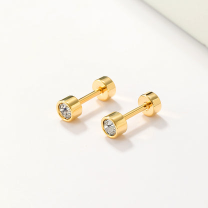 1 Pair Casual Simple Style Round Plating Inlay Stainless Steel Zircon 18k Gold Plated Ear Studs