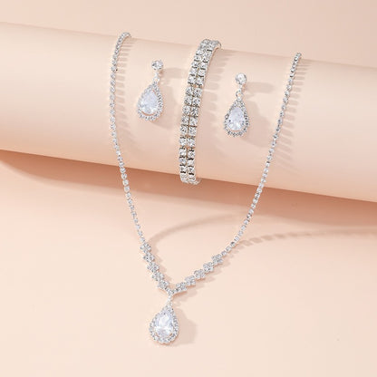 Fashion Claw Chain Rhinestone Zircon Angel Tear Drop Necklace Earrings Bridal Jewelry Set