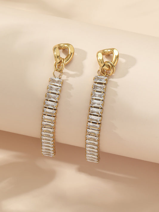 1 Pair Casual Elegant Luxurious Square Inlay Titanium Steel Zircon 18k Gold Plated Drop Earrings