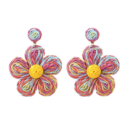 1 Pair Vacation Flower Handmade Raffia Drop Earrings