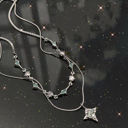 Ig Style Star Titanium Steel Plating Inlay Zircon Layered Necklaces