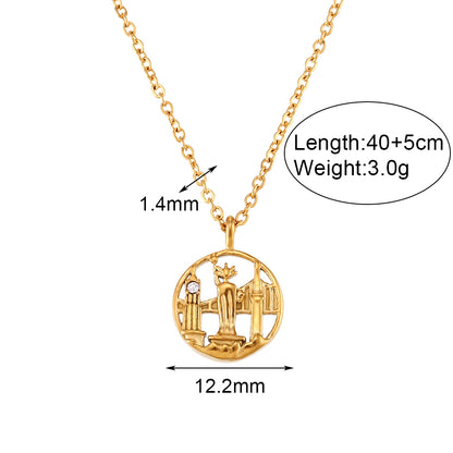 Vintage Style Artistic City Stainless Steel Plating Inlay Artificial Diamond 18k Gold Plated Pendant Necklace