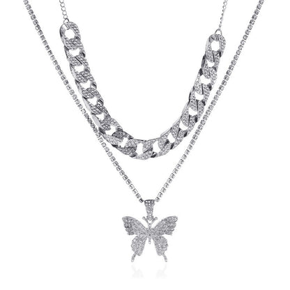 Classic Style Butterfly Stainless Steel Plating Inlay Artificial Gemstones Layered Necklaces