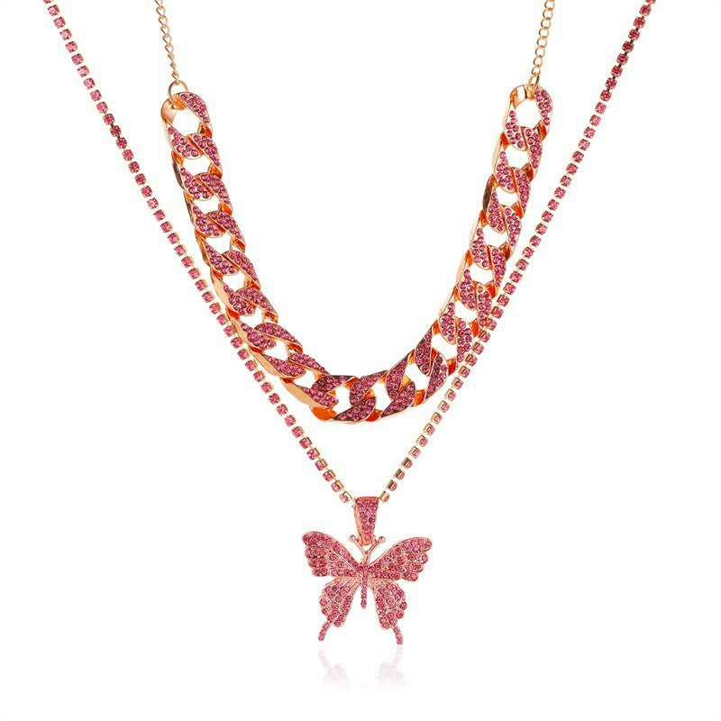 Classic Style Butterfly Stainless Steel Plating Inlay Artificial Gemstones Layered Necklaces