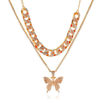 Classic Style Butterfly Stainless Steel Plating Inlay Artificial Gemstones Layered Necklaces