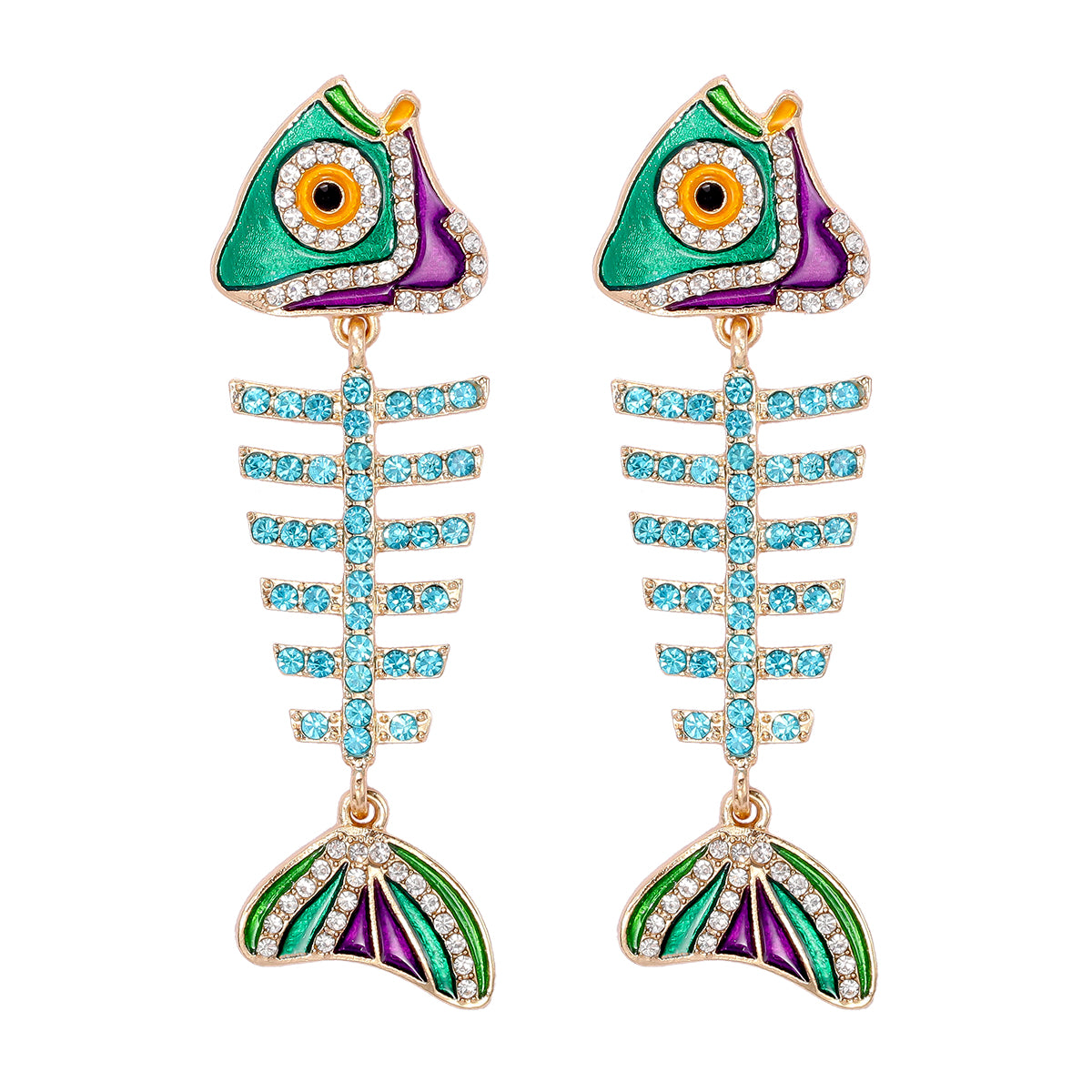 Vintage Style Funny Fish Bone Alloy Enamel Inlay Rhinestones Women's Drop Earrings