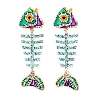 Vintage Style Funny Fish Bone Alloy Enamel Inlay Rhinestones Women's Drop Earrings