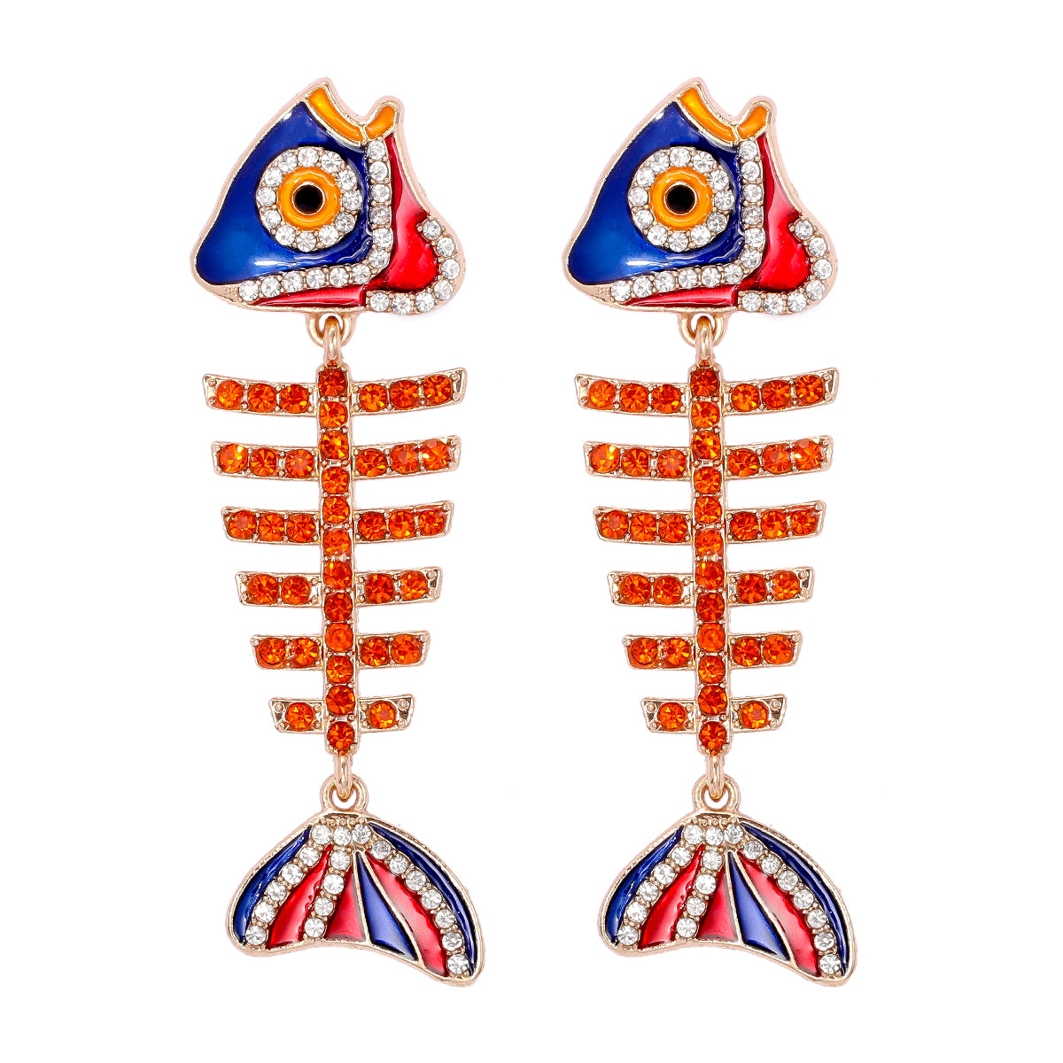 Vintage Style Funny Fish Bone Alloy Enamel Inlay Rhinestones Women's Drop Earrings