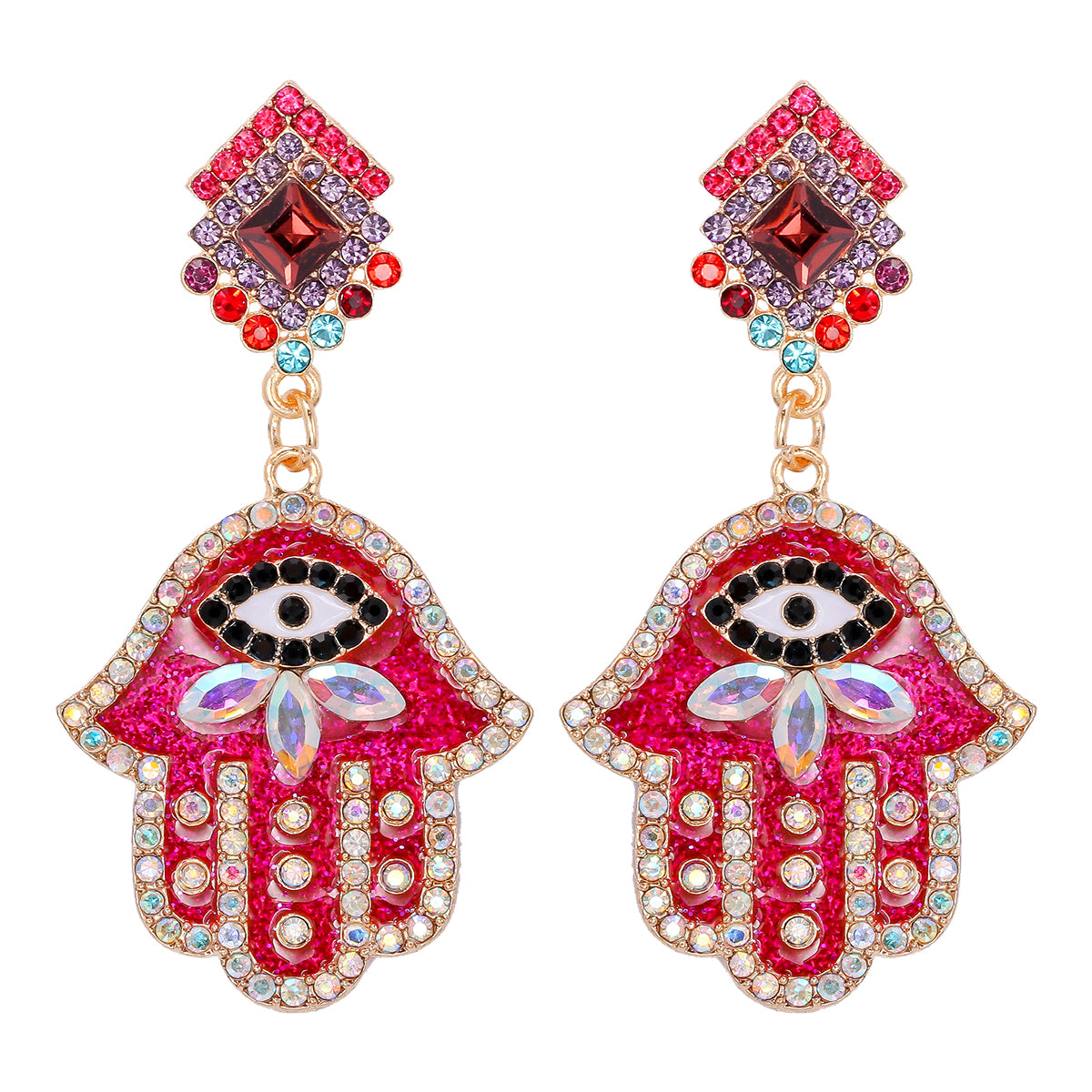 Vintage Style Palm Alloy Enamel Inlay Artificial Diamond Women's Drop Earrings