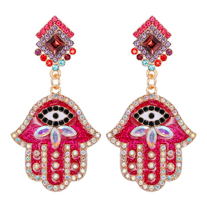 Vintage Style Palm Alloy Enamel Inlay Artificial Diamond Women's Drop Earrings