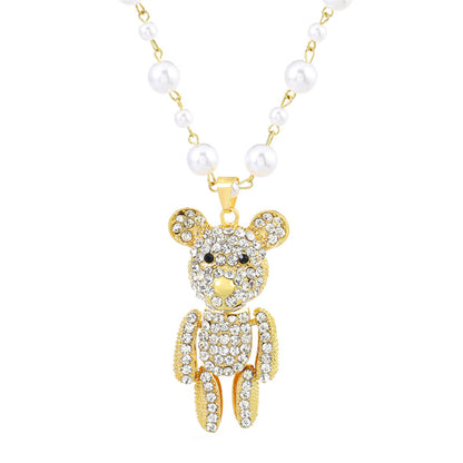 Simple Style Commute Bear Copper Plating Inlay Crystal Rhinestones Zircon 18k Gold Plated Gold Plated Silver Plated Pendant Necklace