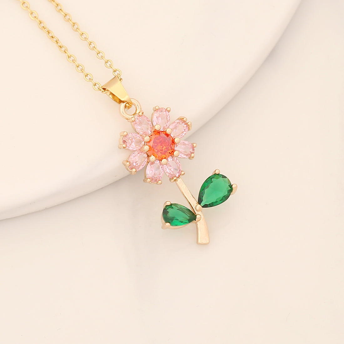 Romantic Sweet Commute Heart Shape Flower Copper Plating Inlay Zircon Pendant Necklace