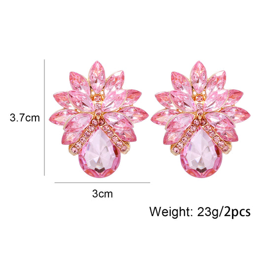 1 Pair Elegant Luxurious Flower Inlay Alloy Glass Stone Ear Studs