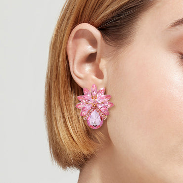 1 Pair Elegant Luxurious Flower Inlay Alloy Glass Stone Ear Studs