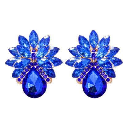 1 Pair Elegant Luxurious Flower Inlay Alloy Glass Stone Ear Studs