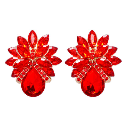 1 Pair Elegant Luxurious Flower Inlay Alloy Glass Stone Ear Studs