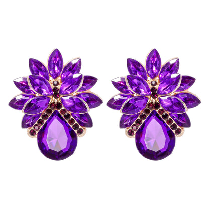 1 Pair Elegant Luxurious Flower Inlay Alloy Glass Stone Ear Studs