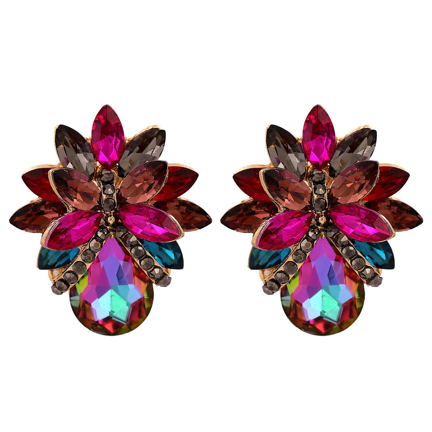 1 Pair Elegant Luxurious Flower Inlay Alloy Glass Stone Ear Studs