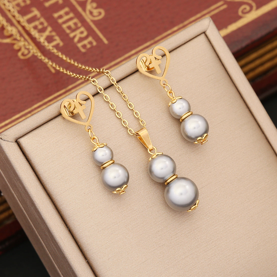 Commute Gourd Stainless Steel Artificial Pearl Patchwork Jewelry Set