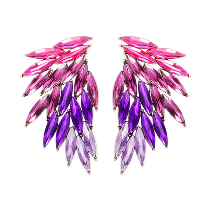 Elegant Luxurious Feather Wings Alloy Inlay Glass Stone Women's Ear Studs