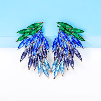 Elegant Luxurious Feather Wings Alloy Inlay Glass Stone Women's Ear Studs