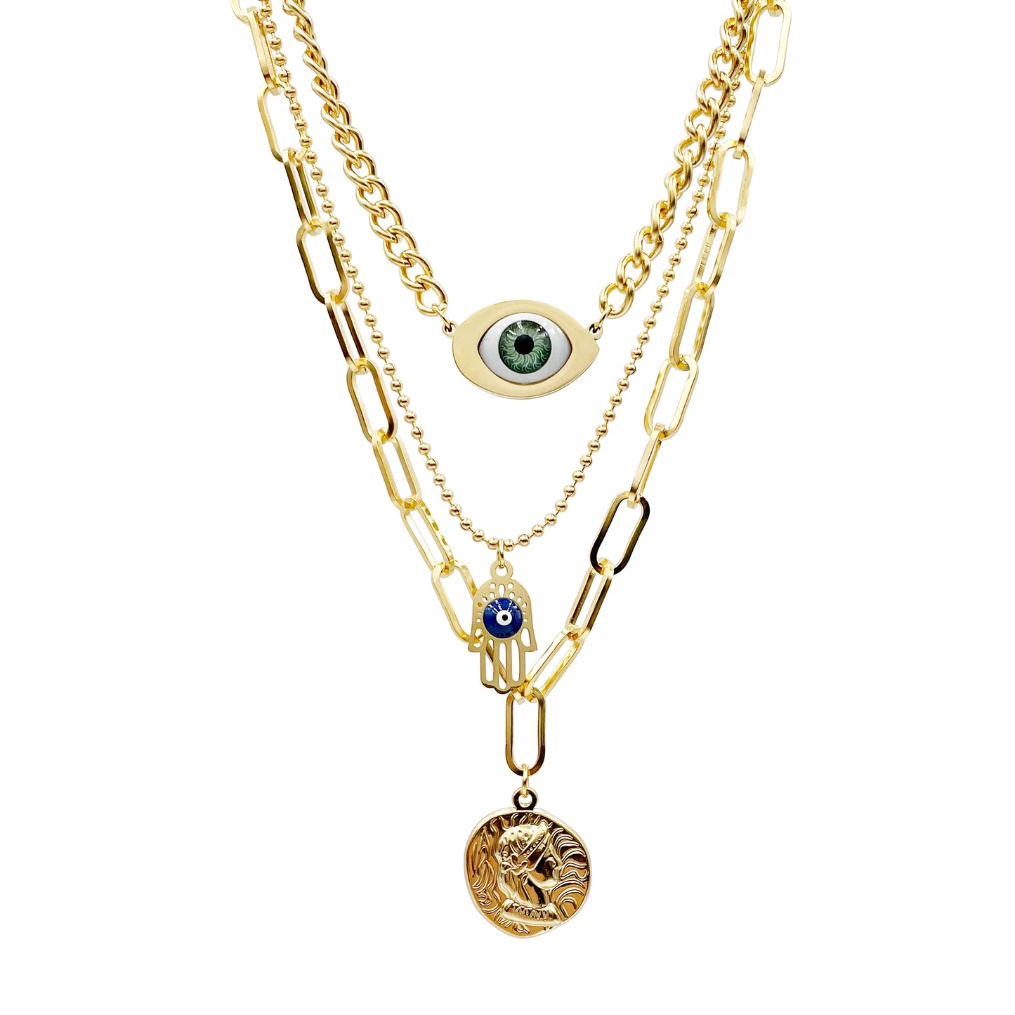 Hip-hop Exaggerated Punk Devil's Eye Palm Stainless Steel Polishing Enamel Plating Gold Plated Layered Necklaces