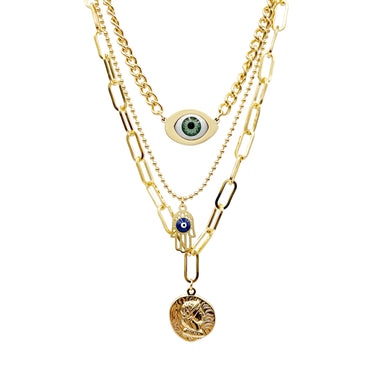 Hip-hop Exaggerated Punk Devil's Eye Palm Stainless Steel Polishing Enamel Plating Gold Plated Layered Necklaces