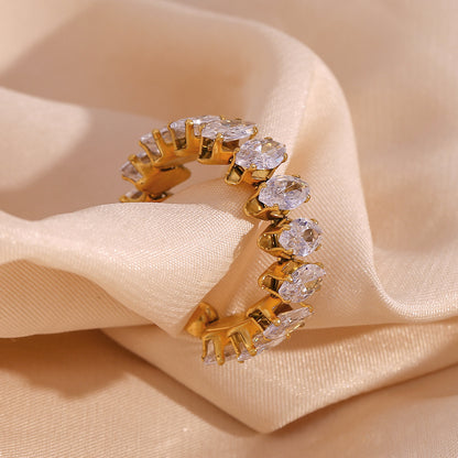 Wholesale Simple Style Classic Style Water Droplets Stainless Steel Plating Inlay 18k Gold Plated Zircon Rings Bracelets