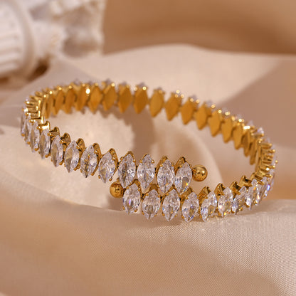 Wholesale Simple Style Classic Style Water Droplets Stainless Steel Plating Inlay 18k Gold Plated Zircon Rings Bracelets