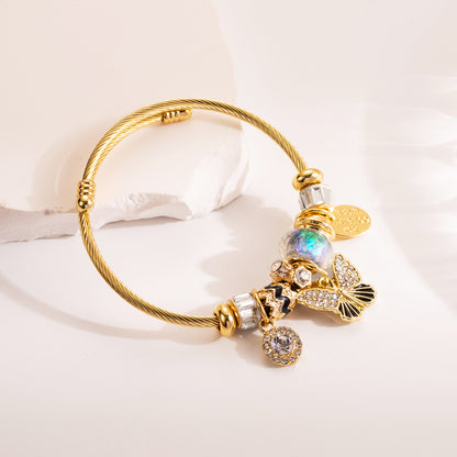 Elegant Sweet Butterfly Alloy Titanium Steel Plating Inlay Rhinestones Gold Plated Bangle