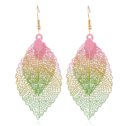 Casual Retro Leaves Metal Plating Hollow Out Women's Drop Earrings