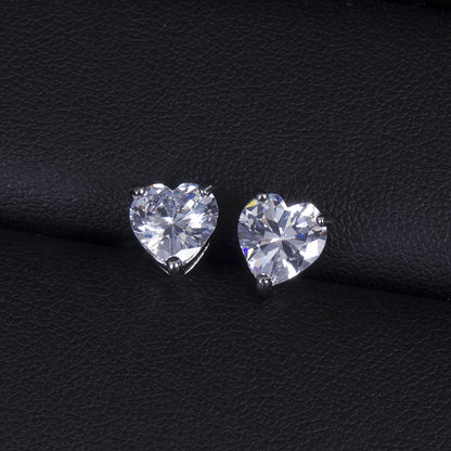 1 Pair Retro Heart Shape Inlay Copper Zircon Ear Studs