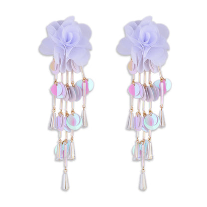 Exaggerated Sweet Flower Cloth Beaded Women's Drop Earrings