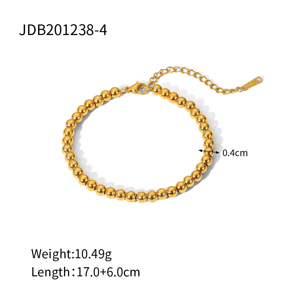 Simple Style Round Stainless Steel Beaded Titanium Steel 18k Gold Plated Bracelets