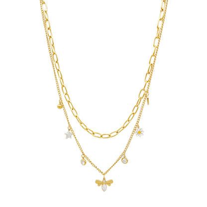 Simple Style Star Flower Bee Stainless Steel Enamel Plating Inlay Zircon Gold Plated Layered Necklaces