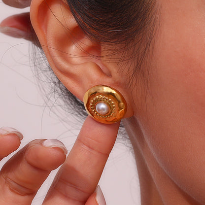 1 Pair Vintage Style Geometric Plating Stainless Steel Artificial Pearls 18k Gold Plated Ear Studs