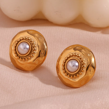 1 Pair Vintage Style Geometric Plating Stainless Steel Artificial Pearls 18k Gold Plated Ear Studs